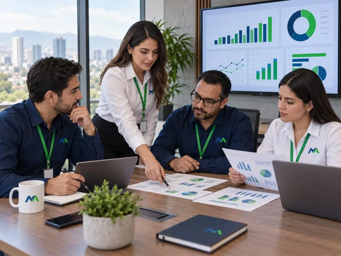 Equipo administrativo revisando reporte mensual